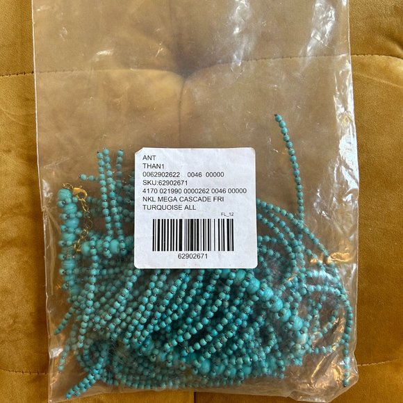 Anthropologie Aqua Beaded Fringe Necklace - Picture 4 of 6